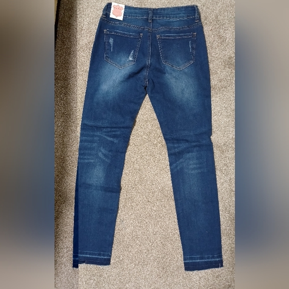 Wax Jean Medium Wash Skinny Jeans with Simple Distressing - Picture 2 of 4